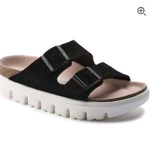 Birkenstock Arizona Platform papillio Black Suede Leather Size 10-10.5 Like New!